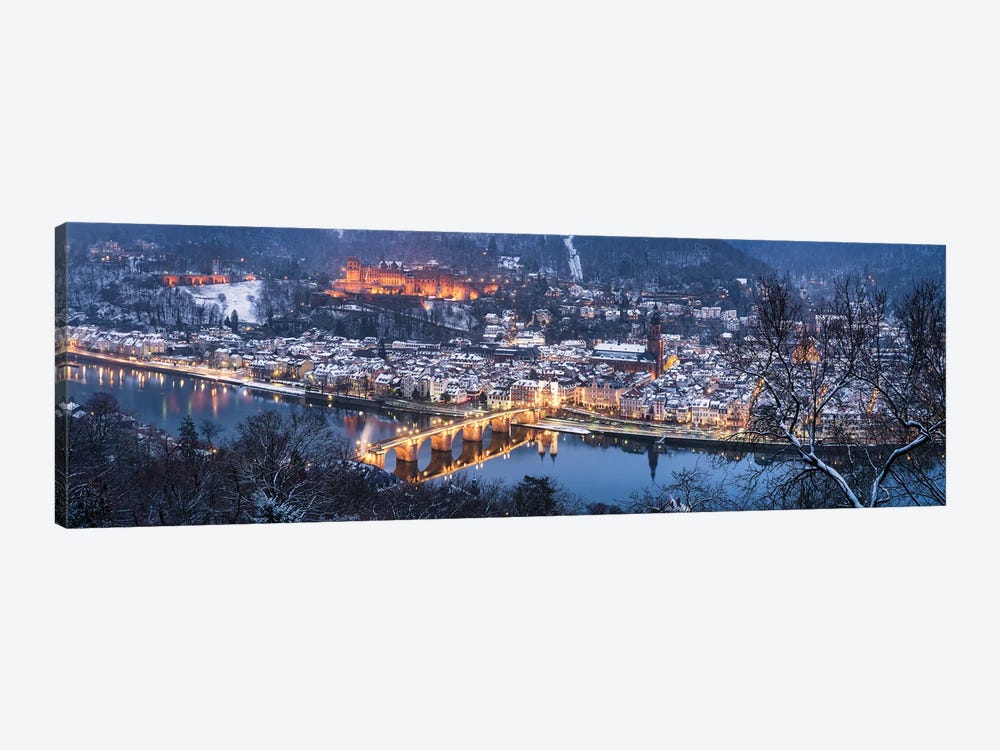 Panoramic View Of Heidelberg Old Town In Winter With View Of The Old Bridge And Castle by Jan Becke 1-piece Canvas Wall Art