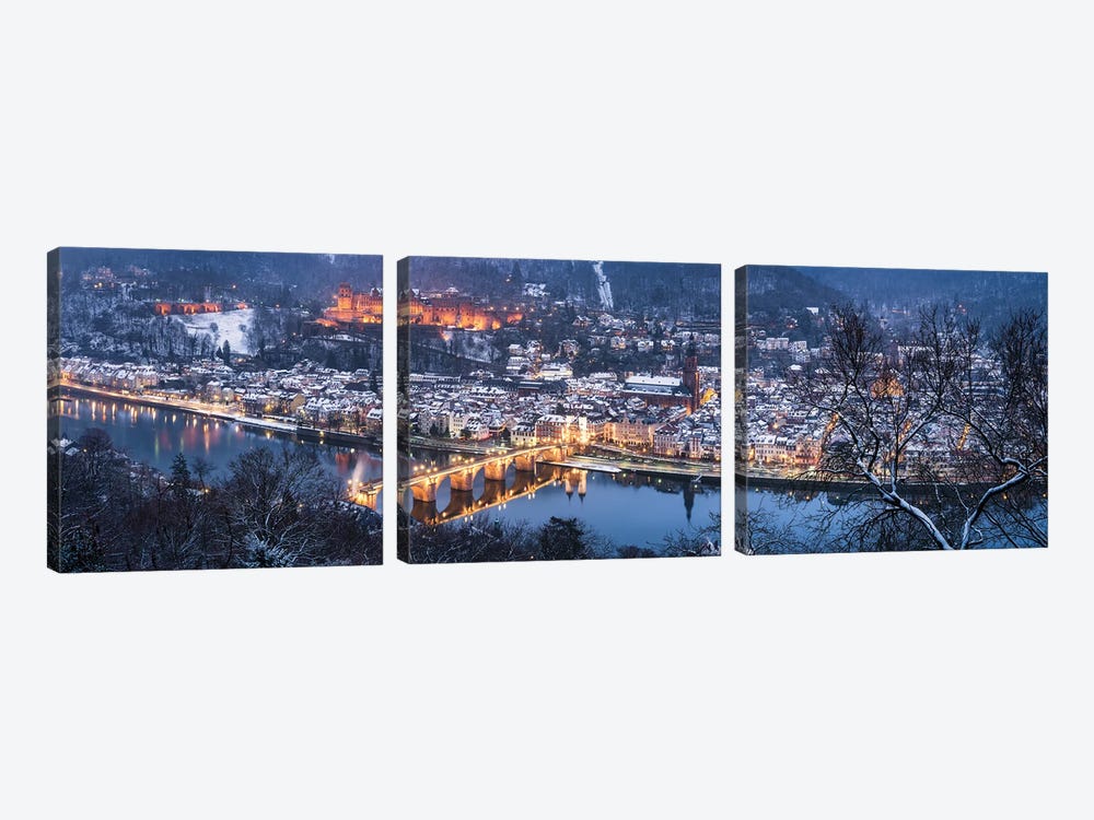 Panoramic View Of Heidelberg Old Town In Winter With View Of The Old Bridge And Castle by Jan Becke 3-piece Canvas Wall Art