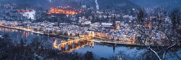 Panoramic View Of Heidelberg Old Town In Winter With View Of The Old Bridge And Castle