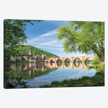 Heidelberg Old Bridge Along The Neckar River In Spring Canvas Print #JNB2014} by Jan Becke Canvas Artwork