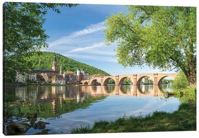 Heidelberg Old Bridge Along The Neckar River In Spring Canvas Art Print