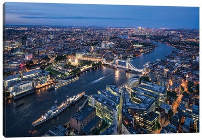 Aerial View Of London With Tower Bridge Canvas Art Print - England Art