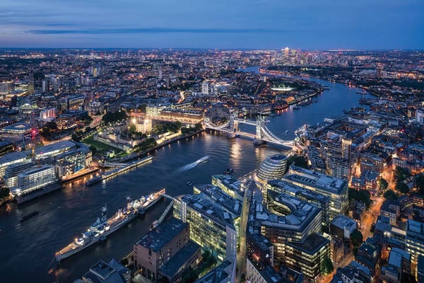 England: Aerial View Of London With Tower Bridge by Jan Becke