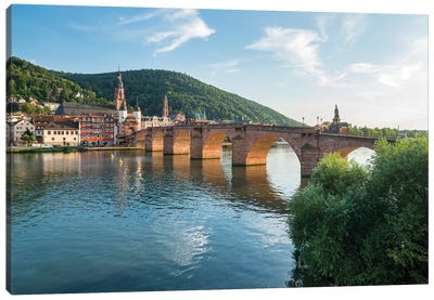 Old Bridge And Neckar River In Summer, Heidelberg, Germany Canvas Art Print - Heidelberg