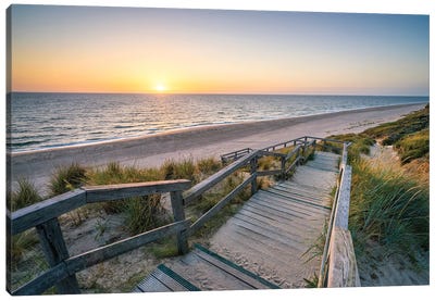 Sunset Near The North Sea Coast, Island Of Sylt, Schleswig-Holstein, Germany Canvas Art Print - Beach Sunrise & Sunset Art