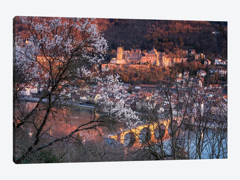 Heidelberg Castle And Old Bridge In Spring by Jan Becke 1-piece Canvas Wall Art