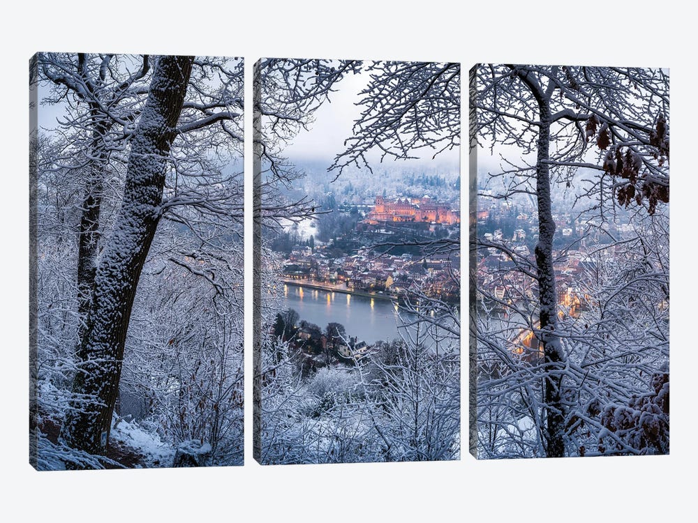 Heidelberg Castle And Forest Of Odes In Winter by Jan Becke 3-piece Canvas Art Print