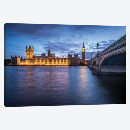 Palace Of Westminster And Big Ben Along The The River Thames Canvas Print #JNB202} by Jan Becke Canvas Art Print