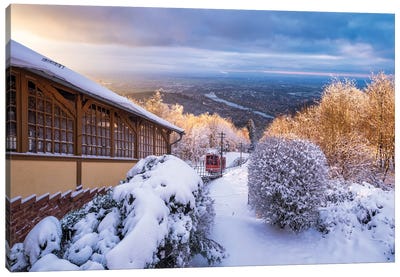 Historic Heidelberg Mountain Railway At The Königsstuhl Mountain In Winter Canvas Art Print - Heidelberg
