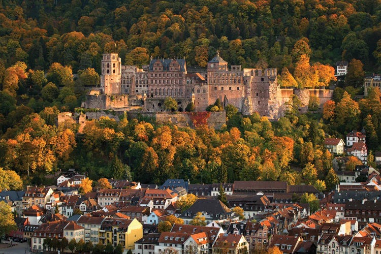 Heidelberg Castle And Old Town In Autumn - Canvas Wall Art | Jan Becke