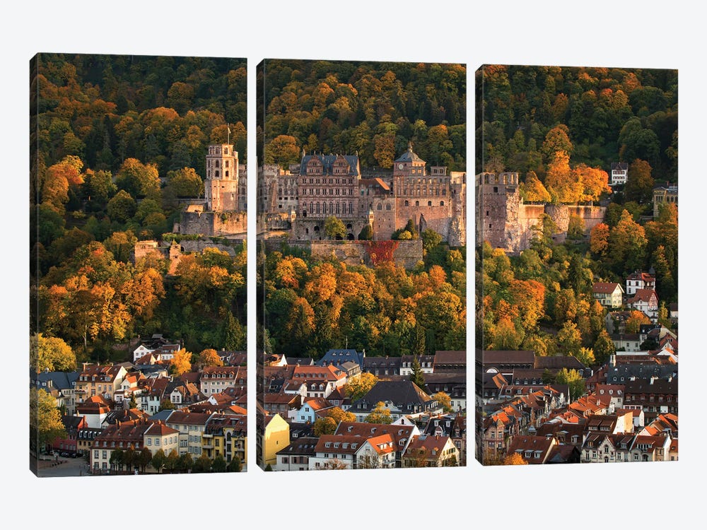 Heidelberg Castle And Old Town In Autumn Season, Baden-Wuerttemberg, Germany by Jan Becke 3-piece Canvas Art