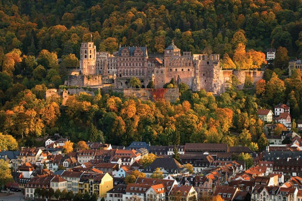 Castles & Palaces: Heidelberg Castle And Old Town In Autumn Season, Baden-Wuerttemberg, Germany by Jan Becke