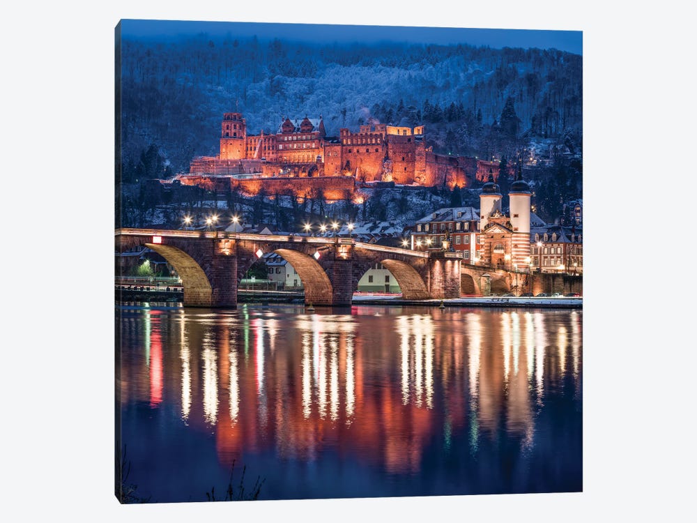 Heidelberg Castle And Alte Brücke (Old Bridge) In Winter, Baden-Wuerttemberg, Germany by Jan Becke 1-piece Canvas Art Print