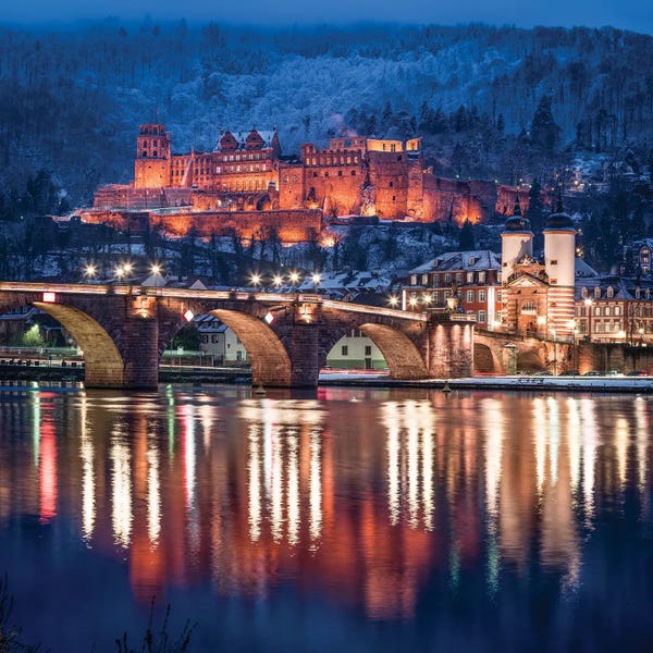 Castles & Palaces: Heidelberg Castle And Alte Brücke (Old Bridge) In Winter, Baden-Wuerttemberg, Germany by Jan Becke
