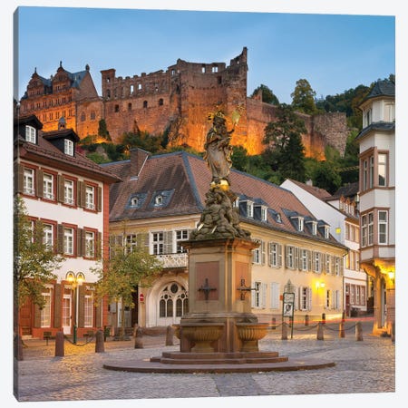 Kornmarkt Square With Heidelberg Castle Ruins In The Background, Baden-Wuerttemberg, Germany Canvas Print #JNB2048} by Jan Becke Canvas Art