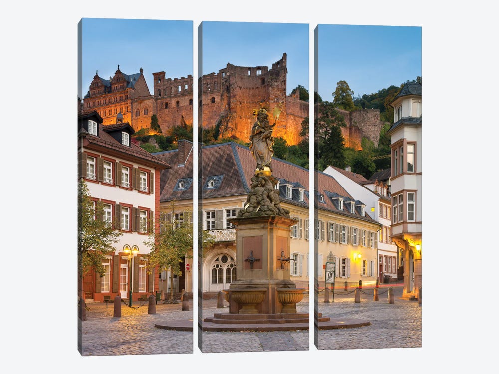 Kornmarkt Square With Heidelberg Castle Ruins In The Background, Baden-Wuerttemberg, Germany by Jan Becke 3-piece Canvas Wall Art