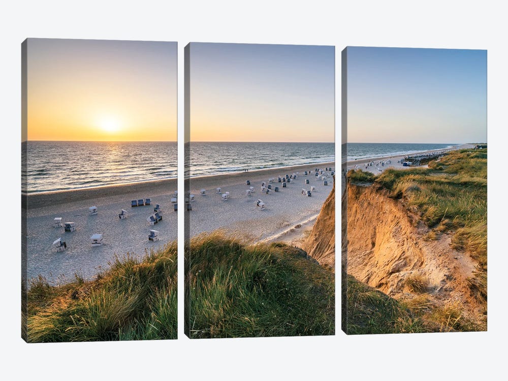 Sunset View Near The Rotes Kliff (Red Cliff), North Sea Coast, Kampen, Sylt, Germany by Jan Becke 3-piece Canvas Print