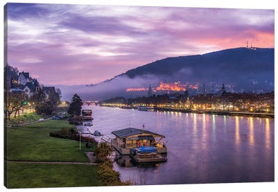 Winter Sunrise With View Of Heidelberg Castle And Neckar River, Baden-Wuerttemberg, Germany Canvas Art Print - Heidelberg