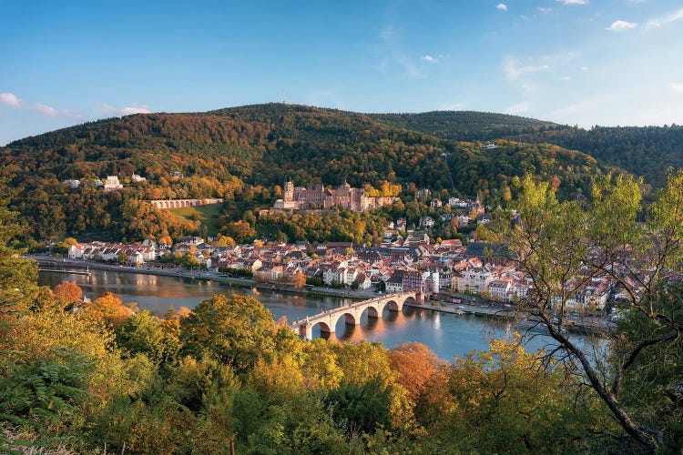 Autumn View Of Heidelberg Castle And Old Bridge, Baden-Wuerttemberg, Germany