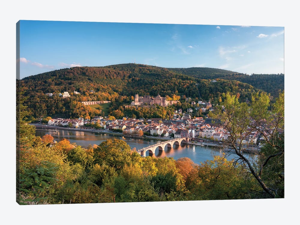 Autumn View Of Heidelberg Castle And Old Bridge, Baden-Wuerttemberg, Germany by Jan Becke 1-piece Canvas Wall Art