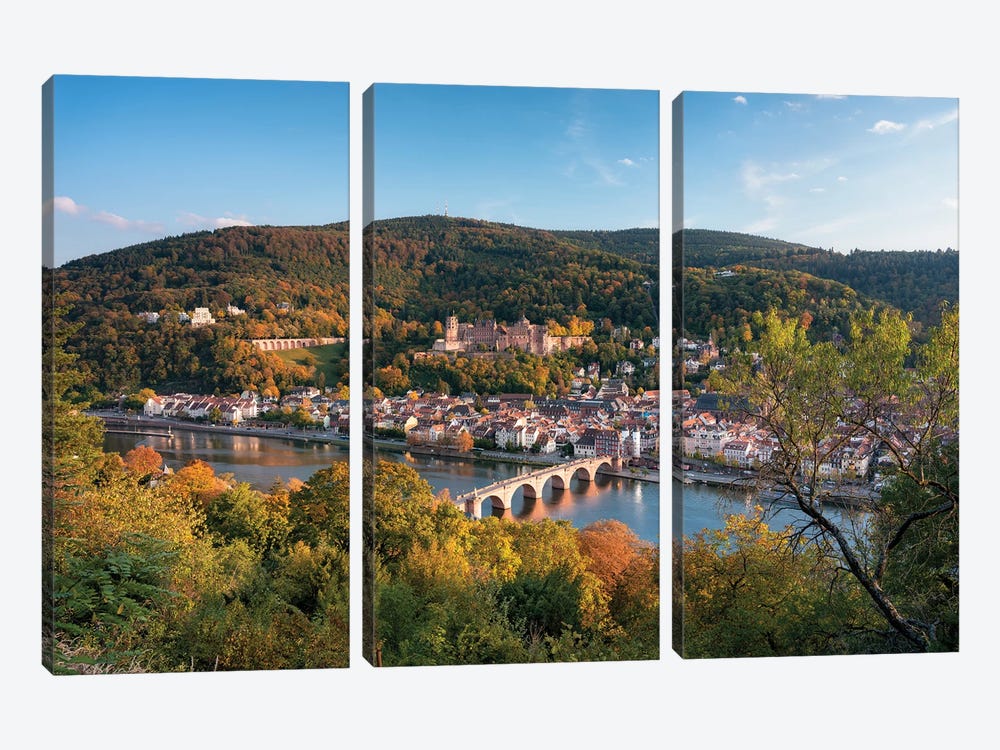 Autumn View Of Heidelberg Castle And Old Bridge, Baden-Wuerttemberg, Germany by Jan Becke 3-piece Canvas Art