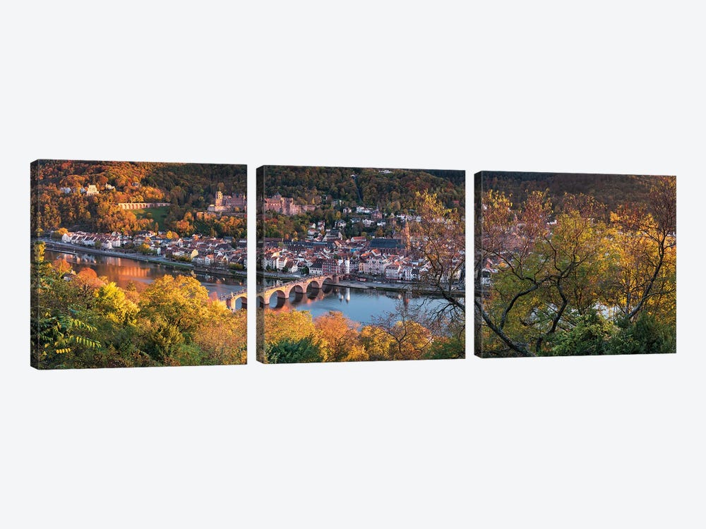 Panoramic View Of The Old Town Of Heidelberg In Autumn Season, Baden-Wuerttemberg, Germany by Jan Becke 3-piece Art Print