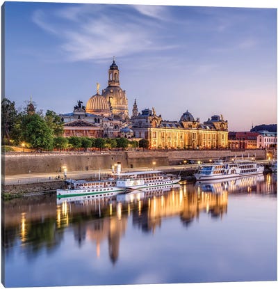 Dresden Frauenkirche (Church Of Our Lady) Along The Elbe River, Dresden, Saxony, Germany Canvas Art Print - Germany Art