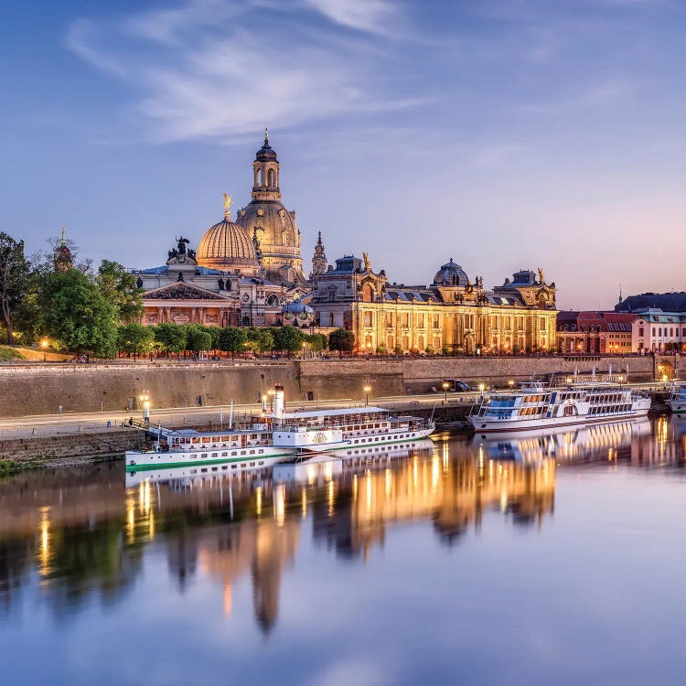 Dresden Frauenkirche (Church Of Our Lady) Along The Elbe River, Dresden, Saxony, Germany