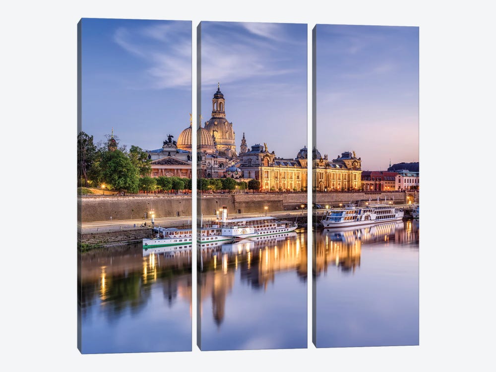 Dresden Frauenkirche (Church Of Our Lady) Along The Elbe River, Dresden, Saxony, Germany by Jan Becke 3-piece Canvas Art