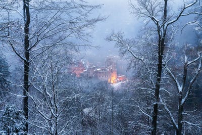 Heidelberg Castle In Winter, Baden-Wuerttemberg, Germany by Jan Becke metal wall art