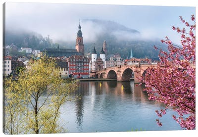 Karl Theodor Bridge (Old Bridge) Over The Neckar River With View Of The Alstadt Canvas Art Print - Germany