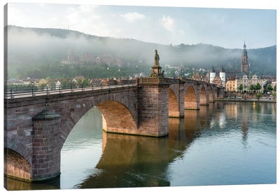 Early Morning At The Alte Brücke (Old Bridge) In Heidelberg, Germany Canvas Art Print - Germany Art
