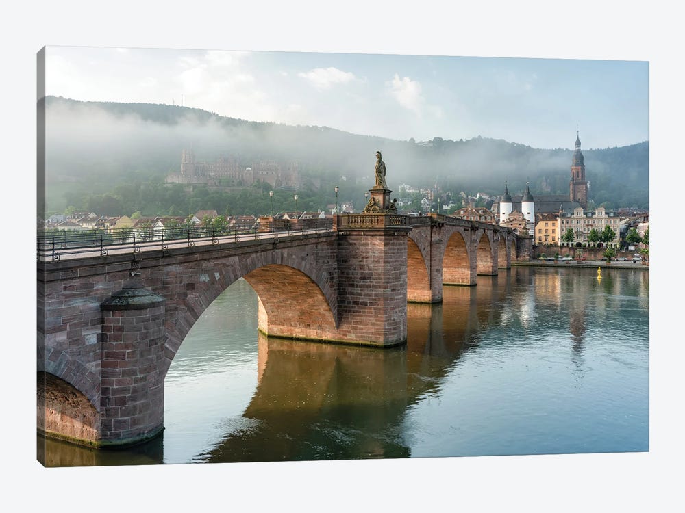 Early Morning At The Alte Brücke (Old Bridge) In Heidelberg, Germany by Jan Becke 1-piece Canvas Artwork