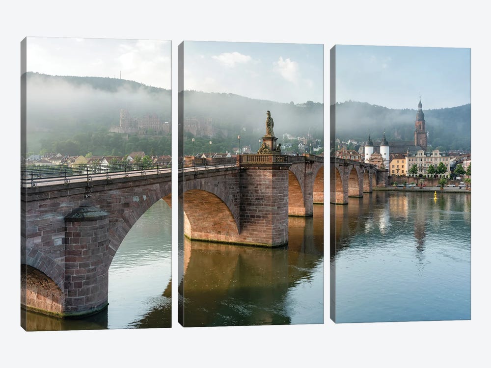 Early Morning At The Alte Brücke (Old Bridge) In Heidelberg, Germany by Jan Becke 3-piece Canvas Art