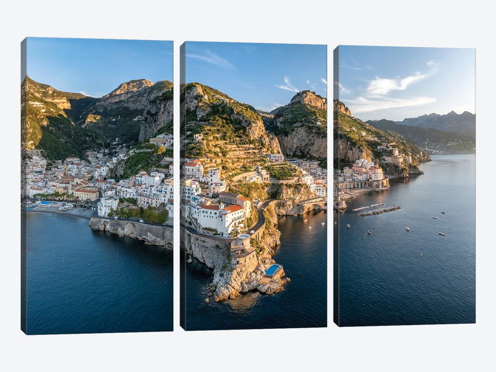 Aerial View Of The Amalfi Coast With The Towns Amalfi And Atrani, Gulf Of Naples, Italy by Jan Becke 3-piece Art Print