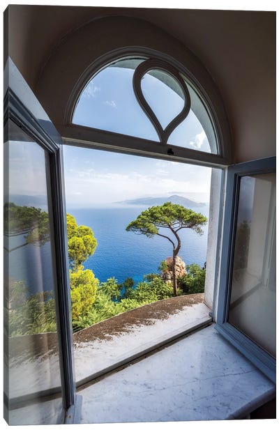 Window With Garden View, Villa Lysis, Capri Island, Italy Canvas Art Print - Amalfi Coast Art
