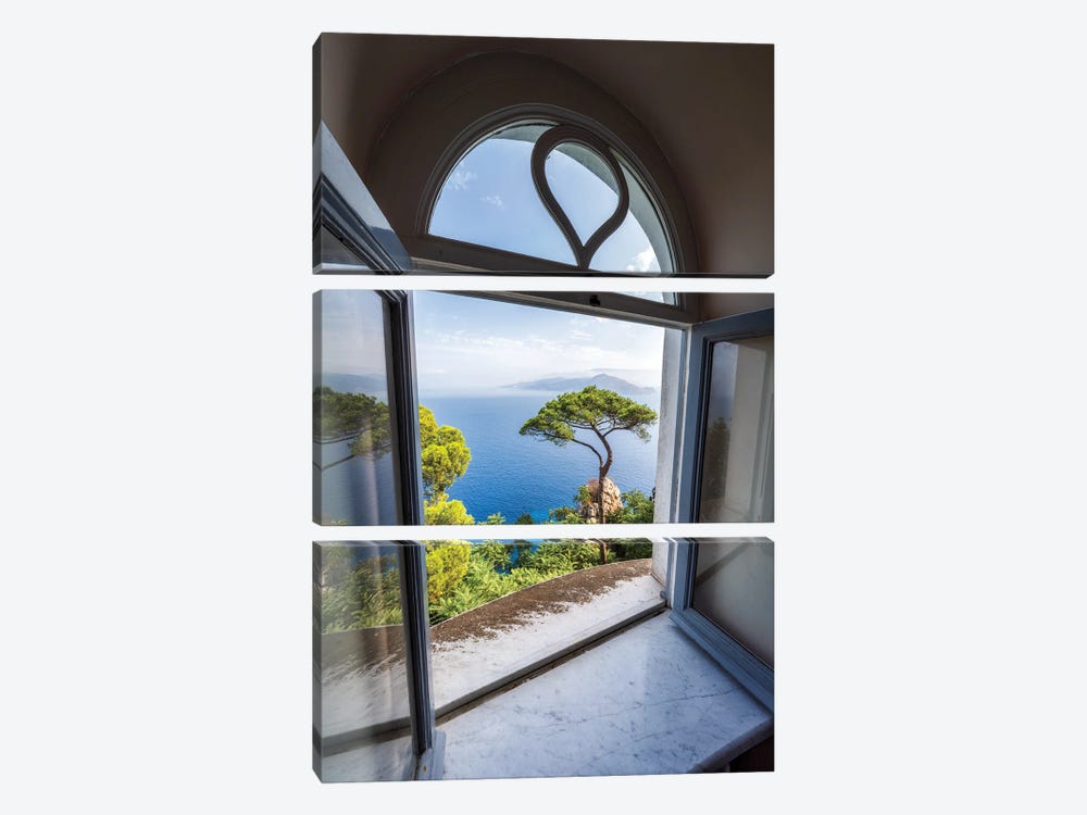 Window With Garden View, Villa Lysis, Capri Island, Italy by Jan Becke 3-piece Canvas Print