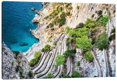 Via Krupp Is A Historic Hairpin Turned Footpath On The Island Of Capri, Italy Canvas Art Print - Amalfi Coast Art