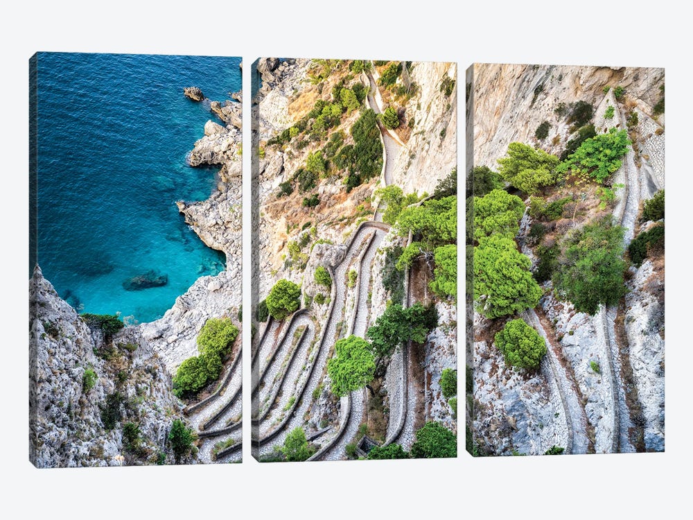 Via Krupp Is A Historic Hairpin Turned Footpath On The Island Of Capri, Italy by Jan Becke 3-piece Canvas Artwork
