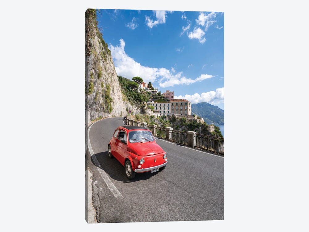 Tour Along The Amalfi Coast In A Red Fiat Cinquecento 500, Atrani, Italy by Jan Becke 1-piece Art Print