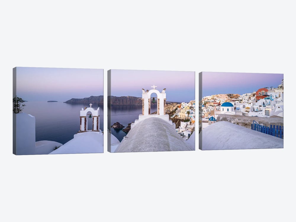 Panorama Of The Village Oia On The Island Of Santorini, Greece by Jan Becke 3-piece Canvas Wall Art