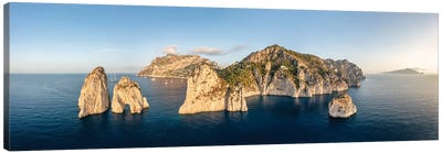 Capri Island Panorama At Sunrise, Naples, Italy Canvas Art Print - Campania Art