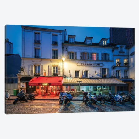 Street Cafe In Montmartre In The Evening Paris, France Canvas Print #JNB2081} by Jan Becke Canvas Art