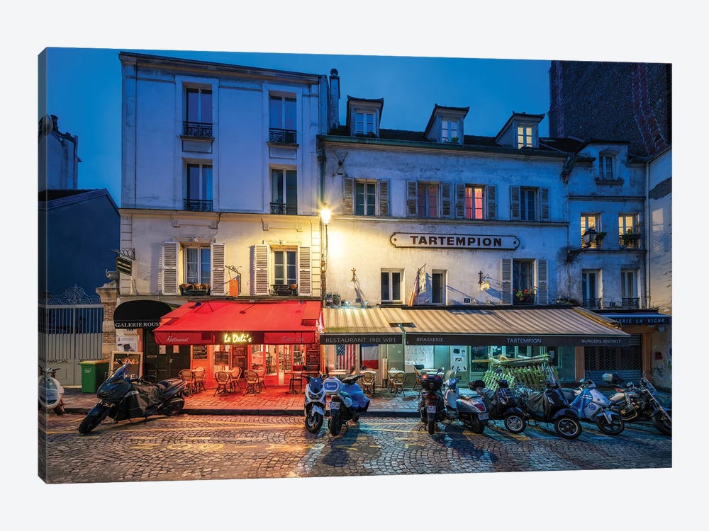 Street Cafe In Montmartre In The Evening Paris, France by Jan Becke 1-piece Art Print