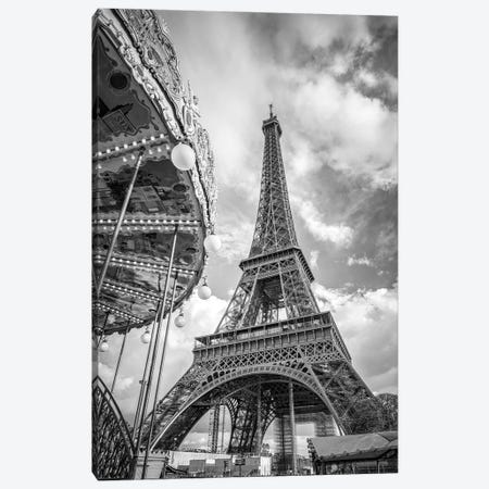Carousel Of The Eiffel Tower In Black And White Paris, France Canvas Print #JNB2088} by Jan Becke Canvas Artwork