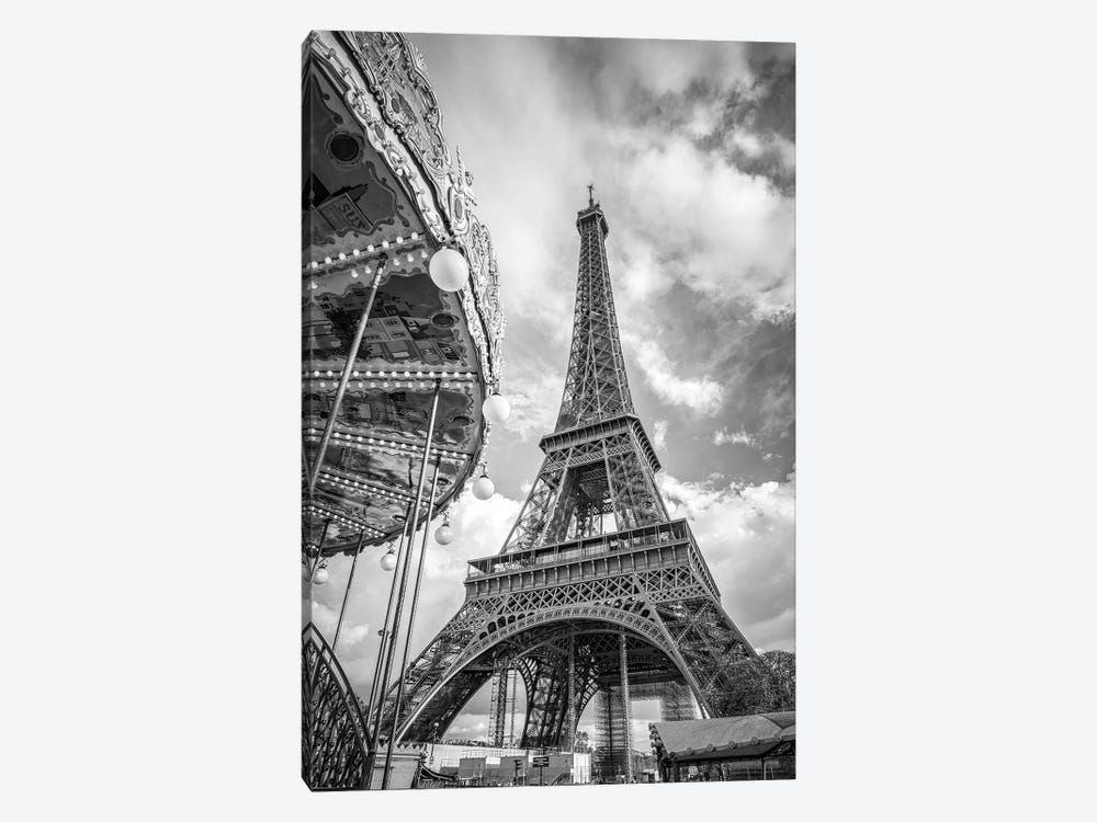 Carousel Of The Eiffel Tower In Black And White Paris, France by Jan Becke 1-piece Canvas Art