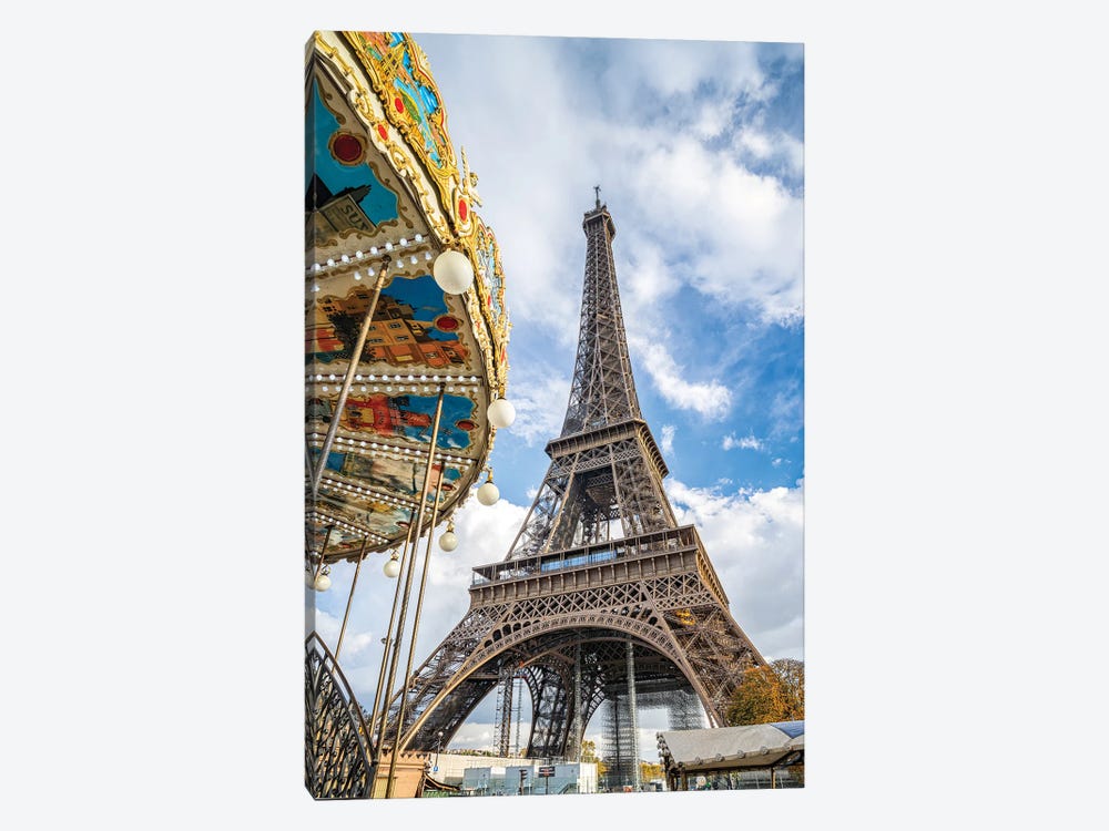 Carousel Of The Eiffel Tower Paris, France by Jan Becke 1-piece Canvas Print