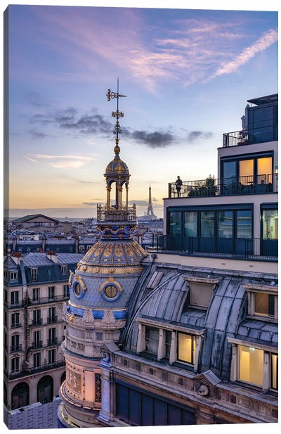 Paris Rooftops At Sunset With View Of The Eiffel Tower Canvas Art Print - Paris Photography