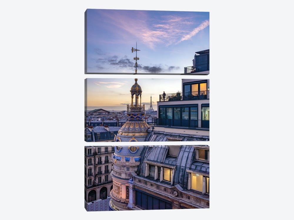 Paris Rooftops At Sunset With View Of The Eiffel Tower by Jan Becke 3-piece Canvas Art Print