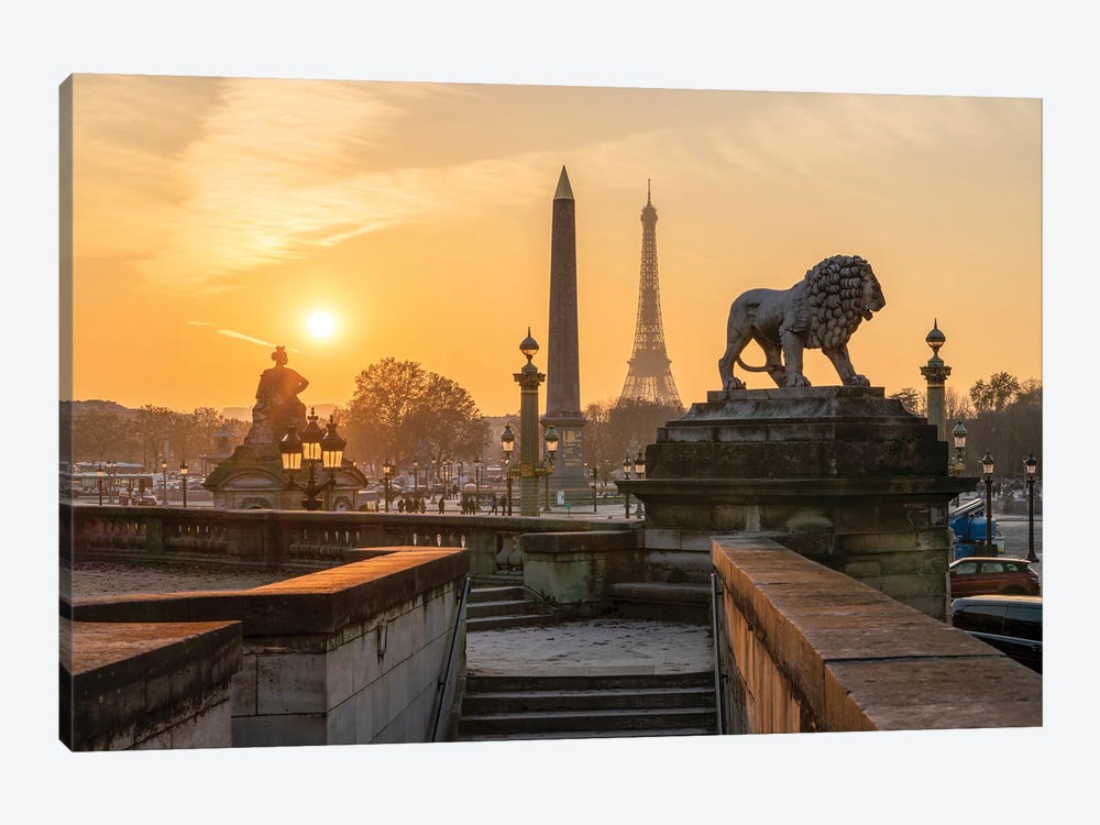Sunset At The Place De La Concorde With Eiffel Tower In The Background Paris, France by Jan Becke 1-piece Canvas Art